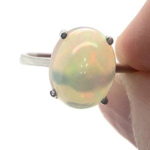 Precious Opal 4.40ct Platinum Finish Solid 925 Sterling Silver Ring